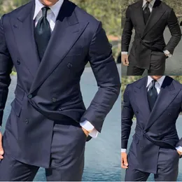 Terno masculino 2 peças clássico azul marinho jacquard terno de casamento para homens smoking bonito jaqueta calças magro ajuste roupa