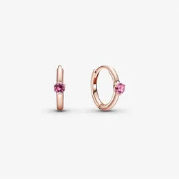 Nya ankomster Autentiska 925 Sterling Silver Pink Solitaire Huggie Hoop örhängen modeörhängen smycken tillbehör för kvinnor gåva206v