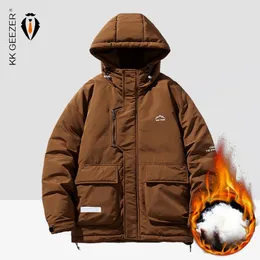 Piumino da uomo Parka invernale Giacche da uomo con cappuccio caldo cappotti di cotone Trench autunno oversize frangivento flanella tasca allentata maschile impermeabile imbottito 231018