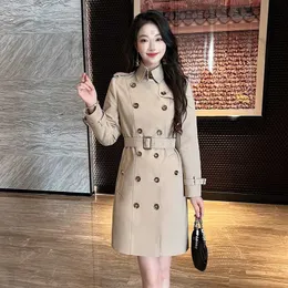 Women's Trench Coats Designer British style jacket Womens mid-length double-breasted coat womens standing collar cotton windbreaker belt parka PTD2