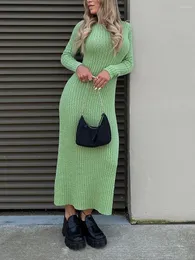 Sıradan Elbiseler Kadınlar Uzun Kollu Örgü Maxi Elbise Crewneck Düzgün Düzgün Bodycon İnce Fit y2k Sweater Sokak Giyin