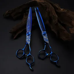 Tesoura Tesoura Profissional 7 '' Azul Tesoura Damasco Tesoura de cabelo de luxo tesoura de corte ferramentas de barbeiro tesoura de desbaste tesoura de cabeleireiro 231018