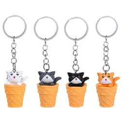 Cartoon Design Animal Keychains Little Ice Cream Cat Pendant Key Rings Cute Kawaii Car Key Chains Trinket Bag Charm Gift Keyrings DIY Jewelry Accessories