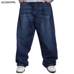 Herrtröjor tröjor män breda ben blå jeans hip hop streetwear plus size blecda baggy fit skateboarder denim byxor 231018