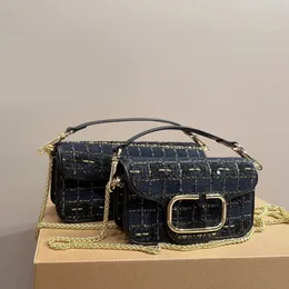 Woolen Crossbody Torba kobiet łańcuchowe torby na ramię odłączany łańcuch uchwytu Złoty sprzętowa torebka zimowa klapa torebka