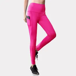LU-690 Women's ultra-high waist yoga pants diagonal pocket fitness running training elastic quick drying tight tracksuit pants