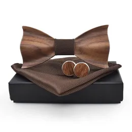 Bow Ties Erkekler Ahşap Bow Tie set kolinkler mendil bowtie kravat homme papillon corbatas pajarita erkek düğün partisi 231013