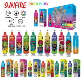 Top Authentic Sunfire Tornado 9000 Puffs Do dyspozycji ecigaretes 0% 2% 5% cewki z cewki siatki RGB Lekkie dmuchy Vape 9K 7000 10000 8000 Vapers King Bar Vapor Factory