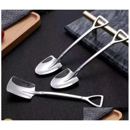 Party Favor New304 Stainless Steel Spoon Mini Shovel Shape Coffee Spoons Cake Ice Cream Desserts Scoop Fruits Watermelon Scoops Home G Dhnlj