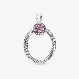 100% 925 Sterling Silver Small Pink Pave O Pendant Fashion Women Wedding Engagement Jewelry Accessories306W