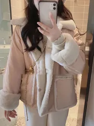 Parka da donna in piumino invernale in lana d'agnello da donna doppio lato cappotto in pile spesso femminile moda coreana giacca monopetto stile preppy carino 231018