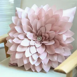 Travesseiro 3D feito à mão com flores de diamante capa com decoração interna branca marfim rosa