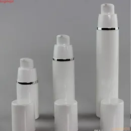 15 ml 30 ml 50 ml Bottiglia cilindrica bianca pura con bordo argento Contenitori per imballaggio cosmetico Emulsione in plastica Bottiglia con pompa airless#213goods Vtxmd Lpkkc