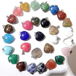 Natursten turkos lapis opal kvarts kristall tiger ögon charm hjärthänge diy smycken gör halsband tillbehör 30 st 220231v