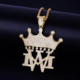 Krone mit MW Halsketten Anhänger mit Seil Kette Gold Silber Farbe Bling Kubikzircon Herren Hip Hop Herren Schmuck233e