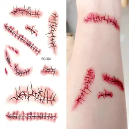 5PC Temporary Tattoos Halloween Tattoo Sticker Horror Bloody Wound Zombie Scar Waterproof DIY Event Party Body Art Makeup Kids Adult 231018