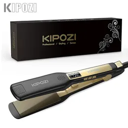 Prostownicze włosów Kipozi Profesjonalny płaski żelazny prostownica z cyfrowym wyświetlaczem LCD podwójne napięcie Instant Geating Curling Iron 231017