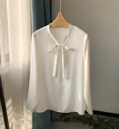 Camicette da donna Camicia da donna a maniche lunghe classica in raso di seta elegante da ufficio