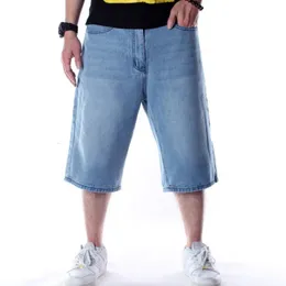 Herrtröjor tröjor sommar baggy korta jeans för man ljusblå denim shorts mode hip hop wide ben löst manliga byxor plus storlek 30 231018