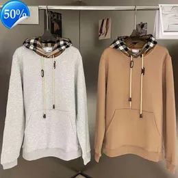 Felpe con cappuccio da uomo Felpe con cappuccio scozzese pullover con cappuccio tinta unita cuciture casual con coulisse tasca a marsupio giacca femminile di alta qualità