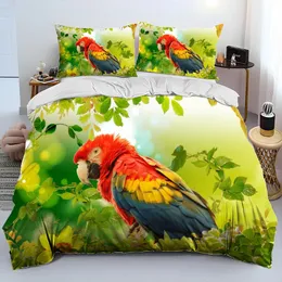 Zestawy pościeli Kolorowe papugi papugi ptaki Zestaw Zestaw kołdry kołdry łóżko kołdra Król Król Królowa Dorosła 231017
