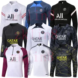 22 23 Parigi Traccettatura della tuta Soccer Jersey PSS Messis Mbappe Classic Style Training Jersey mezza tiro a maniche lunghe Sergio Ramos Verratti ICardi Allenamento da calcio per adulti