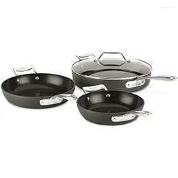 Cookware Sets Essentials Hard Anodized Nonstick 4 Piece Sauce Pan Set 8 10.25 Inch Quart Pots And Pans Black Grey