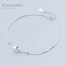 Colusiwei Cavigliera in argento sterling cubo di cristallo genuino 925 per le donne Bracciale con ciondolo per gamba Accessori per piedi alla caviglia Fashion248Q