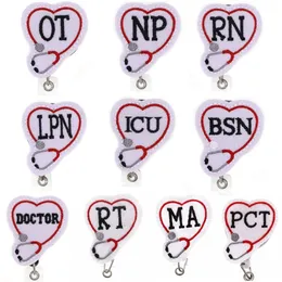 Portachiavi medico personalizzato Feltro Stetoscopio OT NP RN LPN ICU BSN MEDICO RT MA PCT Bobina porta badge retrattile per infermiere Accessori3263