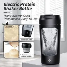 Vattenflaskor 650 ml USB Electric Portable Whey Protein Shaker Bottle Fullständig automatisk omrörande kopp laddningsbar Gym BA Gratis cocktailblandning 231018