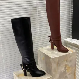 2023 Herbst- und Winterstiefel für Damen mittlerer bis hoher Qualität. Modisch, elegant, schmal, dicke Absätze, hochwertige Rindslederstiefel, Lederlaufsohle