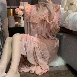 Женская одежда для сна, бархатная ночная рубашка, женское элегантное ночное платье с оборками, цельная пижама, корейская осенняя однотонная домашняя одежда с длинными рукавами, 2023