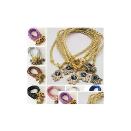 Charm Bracelets New 50Pcs/Lot Mixed Hamsa Hand Evil Eye Leather Cord String Bracelets Lucky Charms Pendant Gift 20Cm Jewelry Bracelets Dhfhz