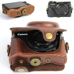 カメラバッグアクセサリーフルボディフィットPUレザーデジタルカメラケースバッグパワー用G7Xマーク2 G7x II G7x2 G7XマークIII G7X 3ストラップ231018