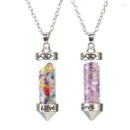 Łańcuchy kolorowe żwirowe życzenie butelka reiki leczenie kryształowy naturalny kamień ametyst Aventurines Chakra Naszyjnik dla kobiet biżuteria 192b