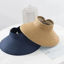 Large Brim Chapeaux Femmes Chapeau Vide Top Back Split Bowknot Décor Protection Solaire Mince Grande Couleur Pure Plage