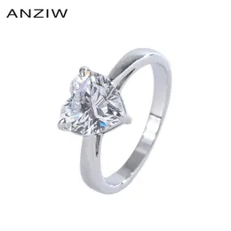 Sterling zilveren hartvormige geslepen Lab gemaakt diamant eenvoudige klassieke verlovingsring verstelbaar voor vrouwen sieraden geschenken cluster Rin298x