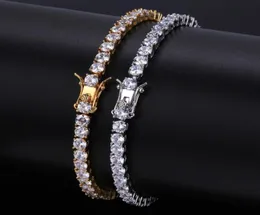 5mm 4mm 3mm Iced Out Diamond Tennis Armband Zirconia Triple Lock Hiphop Jewelry 1 Row Cubic Mens Armband5100371