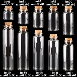24pcs 10ml 15ml 20ml 25ml 30ml Cute Clear Glass Bottles with Cork Stopper Empty Spice Jars DIY Crafts Vialsgood qty Hbjsu