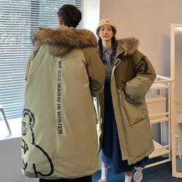 Mens Down Parkas Hooded Jacket Couple Midlength Overtheknee