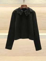 23 Autumn/Winter New San- Dro Lace Doll Neck Soft Sticky Black Pullover Wool Knit tröja
