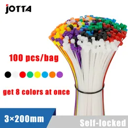 Andra hushållsapparater 3200mm storlek 100 st påse Multicolor Slef Locking Nylon Cable Tie Snabbt bunt PLASTICE LOOP WIRE WRAP 231018