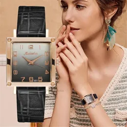 Other Watches Women's Gradient colours Square Watches Minimalist Luxury Ladies Leather Wristwatches Casual Female Quartz Relojes Para Mujer 231018