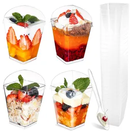 Vinglas 50 100 st 150 ml engångsplastplastdessertkoppar Transparent fest Glass Cup Scoop Set Diy Home Wedding Birthday Supplies 231018