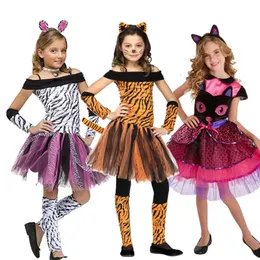 Cosplay snailify flickor zebra kostym barn tiger kostym barn tigress cosplay halloween kostym purim rosa katt ansikte fancy klänning 231017