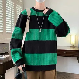 Herrenpullover Amerikanischer Trend Mode Strickpullover Männer High Street Allgleiches Persönlichkeitspullover Qualität Warm Gestreift Y01