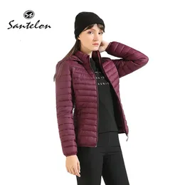 Kvinnor Down Parkas Santelon Winter Parka Ultralight Padded Puffer Jacket For Women Coat med Hood Outdoor Warm Lightweight Outwear Storage Bag 231018
