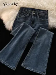 Kvinnors jeans yitimoky hög midja kvinnor 2023 koreanska mode vintage flare streetwear casual y2k byxor