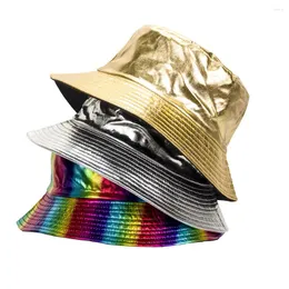 BERETS MÄNNER KVINNER PU LÄDER BUCKET HATS UNISEX MULTICOLOR SLIVER GOLD FRÅN PANAMA HAT Höst Vinterfiskare Cap