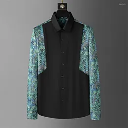 Männer Casual Hemden 2023 Herbst Winter Pfau Gedruckt Patchwork Hemd Männer Hohe Qualität Langarm Business Kleid Social Party Bluse